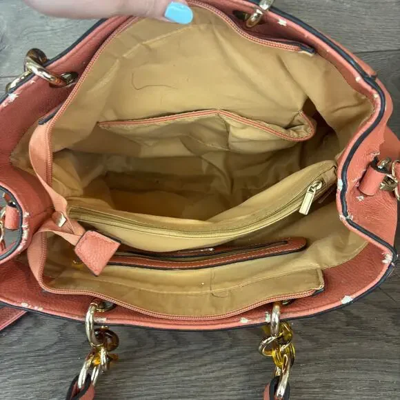 Michael Kors MK Satchel Hand Bag Shoulder Bag Peach Chain Cross Body Satchel - Picture 16 of 16